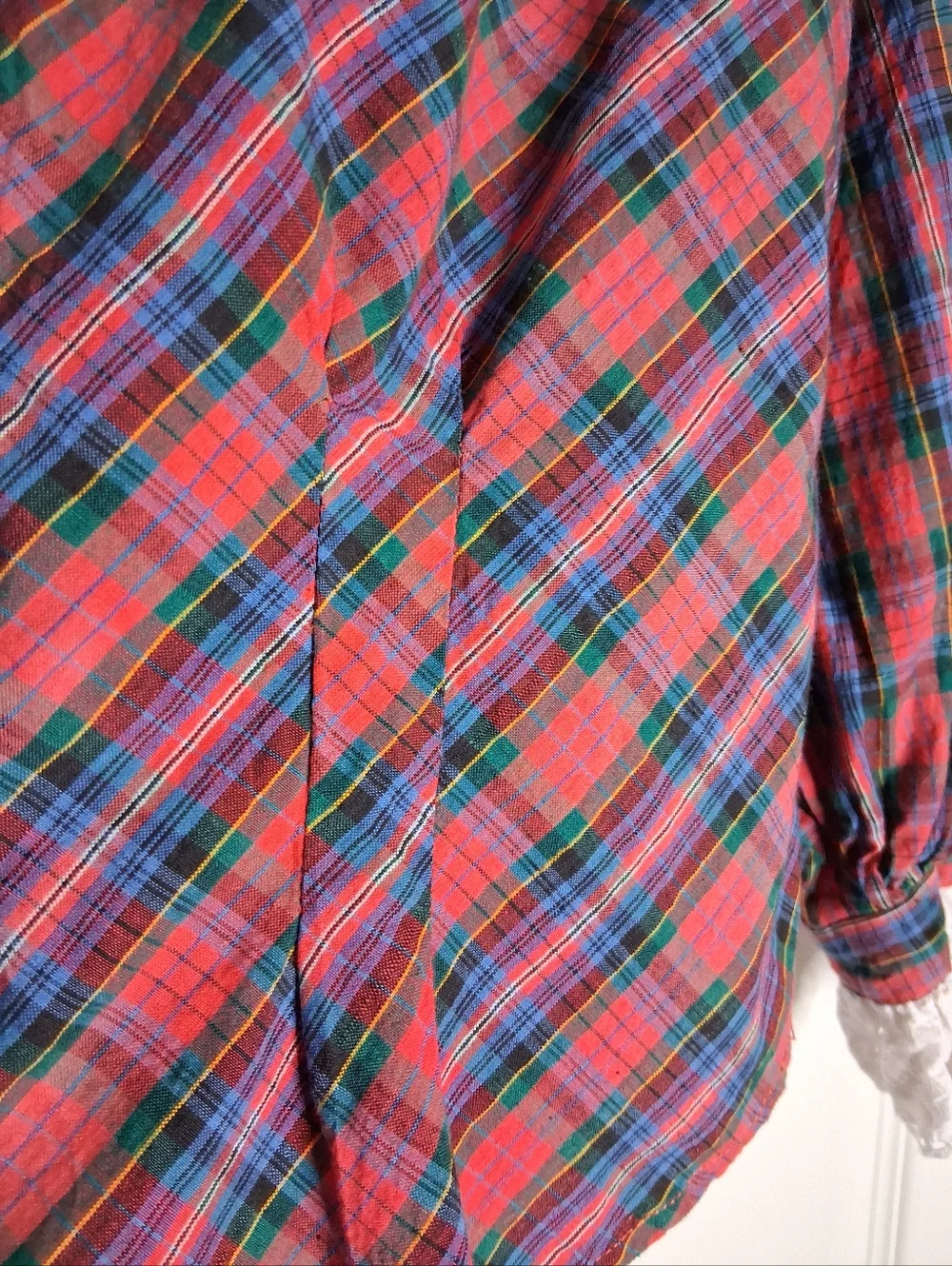 Monalisa Vintage Plaid Button Front Top with Lace Collar Size Small - Picture 5 of 8